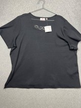 Quacker Factory Cotton Shirt Womens Plus Sz L Bejeweled Casual Casual Black New - £22.59 GBP