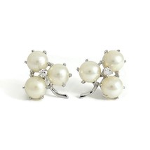 Vintage 1950&#39;s Pearl Cluster CZ Stud Earrings 12K White Gold, 4.06 Grams - £389.38 GBP