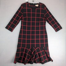 Appleseed&#39;s Red Black Plaid Knit Dress Sz 10 Ruffle Hem 3/4 Slv Academia... - $25.00