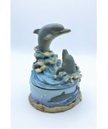 Vintage Dolphin Figurine Figure Two Dolphins Riding Wave Blue &amp; White - €6,41 EUR