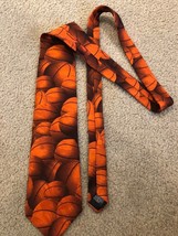 Vintage 1995 Ralph Marlin Men&#39;s Tie Just Balls Basketballs Orange and Black - £8.61 GBP