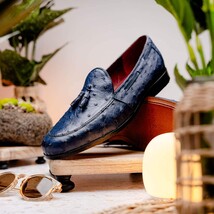 Aubiere Genuine Ostrich Quill Classic Loafers Navy image 9