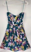 Express Dress Womens 4 Green Floral Strapless Tie Front Mini Summer Dress - £22.15 GBP
