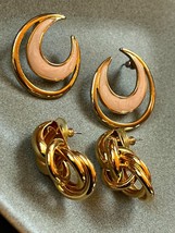 Lot of Goldtone Twist Knot &amp; Pale Orange Enamel Open Swirl Post Earrings for - £9.08 GBP