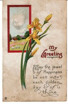 Vintage 1913 daffodil flowers floral country landscape greeting Postcard - £2.34 GBP