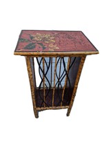 Vintage Edwardian Bamboo Stand Table Accent Display Bar Cabinet Red Flor... - £1,159.06 GBP