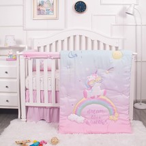 Unicorn Baby Nursery Crib Bedding Set For Girls  Baby Unicorn &amp; Rainbows 3 Piece - £63.94 GBP