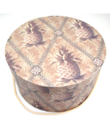 Decorative Hat Storage Box Brown Taupe Pineapples Lift Off Lid Cord Handle - $14.10
