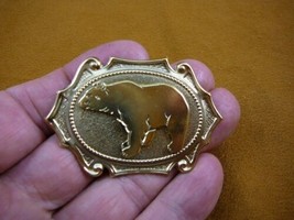 (B-bear-370) walking Grizzly bear oval scrolled brass pin pendant I love... - $17.75