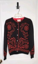 Vintage Pendleton Cardigan Sweater 100% Wool Sweater Black / Red Floral ... - $35.00