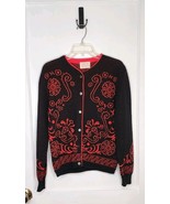Vintage Pendleton Cardigan Sweater 100% Wool Sweater Black / Red Floral Medium - $35.00