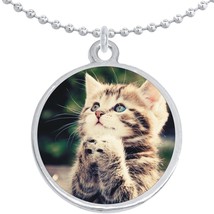 Kitty Praying Cute Cat Round Pendant Necklace Beautiful Fashion Jewelry - £8.66 GBP