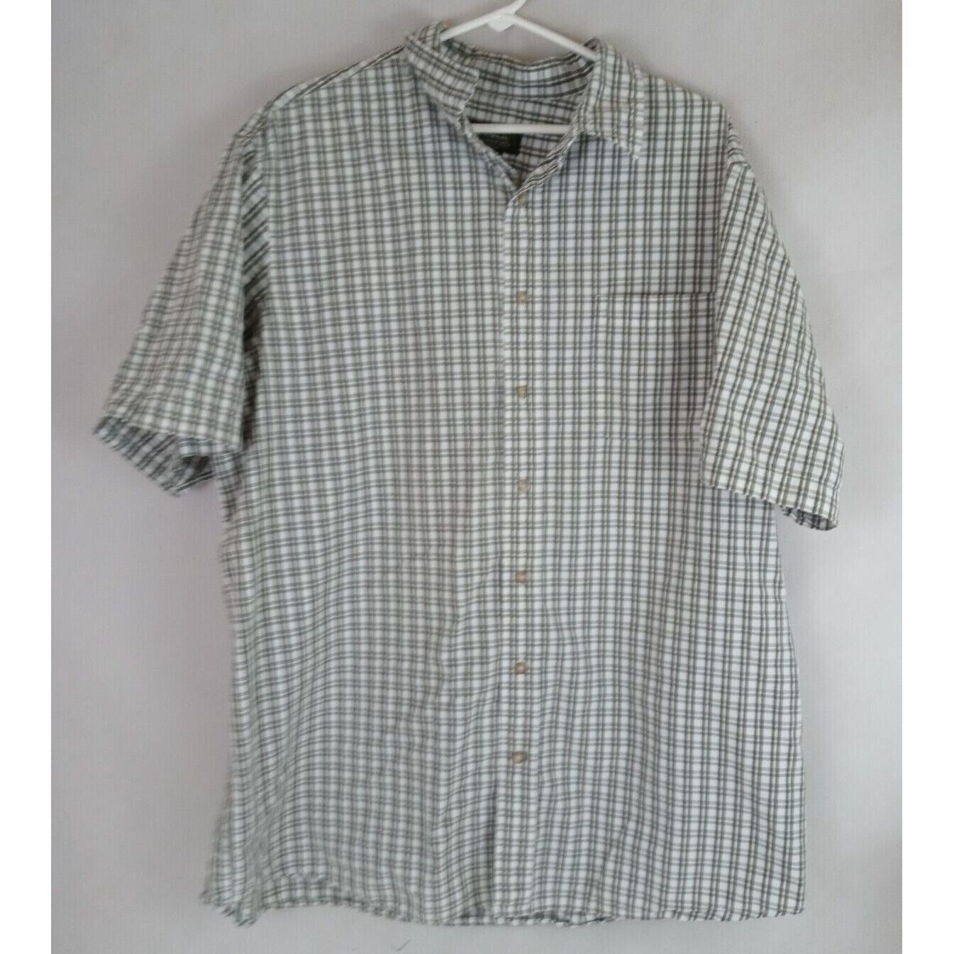 Primary image for Eddie Bauer Men's Green Checkered Short Sleeve Shirt Size XL Tall 100% Cotton