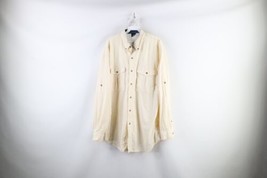 Vintage 90s The North Face Mens Large Spell Out Collared Camp Button Shirt Cream - £48.29 GBP