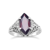 5 Carat Marquise Cut Red Garnet Vintage Style Oxidized 925 Sterling Silver Ring - £94.78 GBP