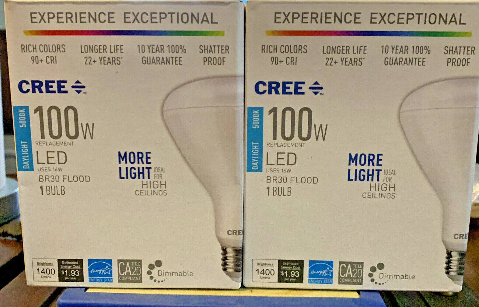 (2) Cree - 100W Equivalent Daylight (5000K) BR30 Dimmable LED Light - £23.37 GBP