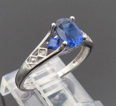 10K GOLD - Vintage Real Diamonds &amp; Blue Sapphire White Gold Ring Sz 6.5 - GR693 - £173.24 GBP