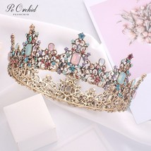 PEORCHID Baroque Vintage Round Crown Princess Bride Tiara Mixed Color Diamonds C - £31.59 GBP