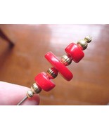 (U-68-g) Red bamboo coral 3 bead + gold tone beaded hatpin Pin hat pins ... - £8.17 GBP