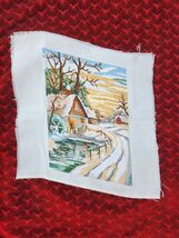 Finished gobelin needlepoint, petit point needlepoint tapestry, cabin in... - $25.00