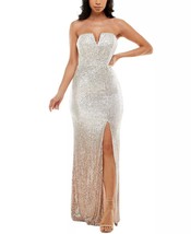 EMERALD SUNDAE Juniors&#39; Strapless Sequin-Embellished Ombré Gown Champagne Size L - £37.92 GBP