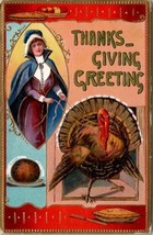Thanksgiving Greetings Beautiful Pilgrim Turkey Gilded 1911 Ohio Postcard W16 - £15.90 GBP