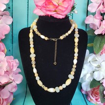 Vintage Beige White Blue Faceted Bohemian Glass Beaded Necklace - $22.95