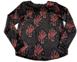 HUMANOID Womens Small Shirt Black Red Purple Abstract Leaves Silk Boat Neck - £89.56 GBP
