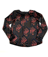 HUMANOID Womens Small Shirt Black Red Purple Abstract Leaves Silk Boat Neck - £87.91 GBP
