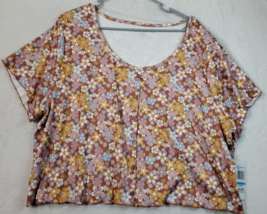 Wallflower Blouse Top Women 3X Brown Floral Short Sleeve Round Neck Butt... - $13.06