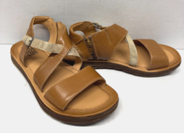 MIZ MOOZ WOMEN&#39;S  BUCKLE SIDE ZIP  SANDALS BRANDY / GOLD   37EU / 7US  #... - $39.95