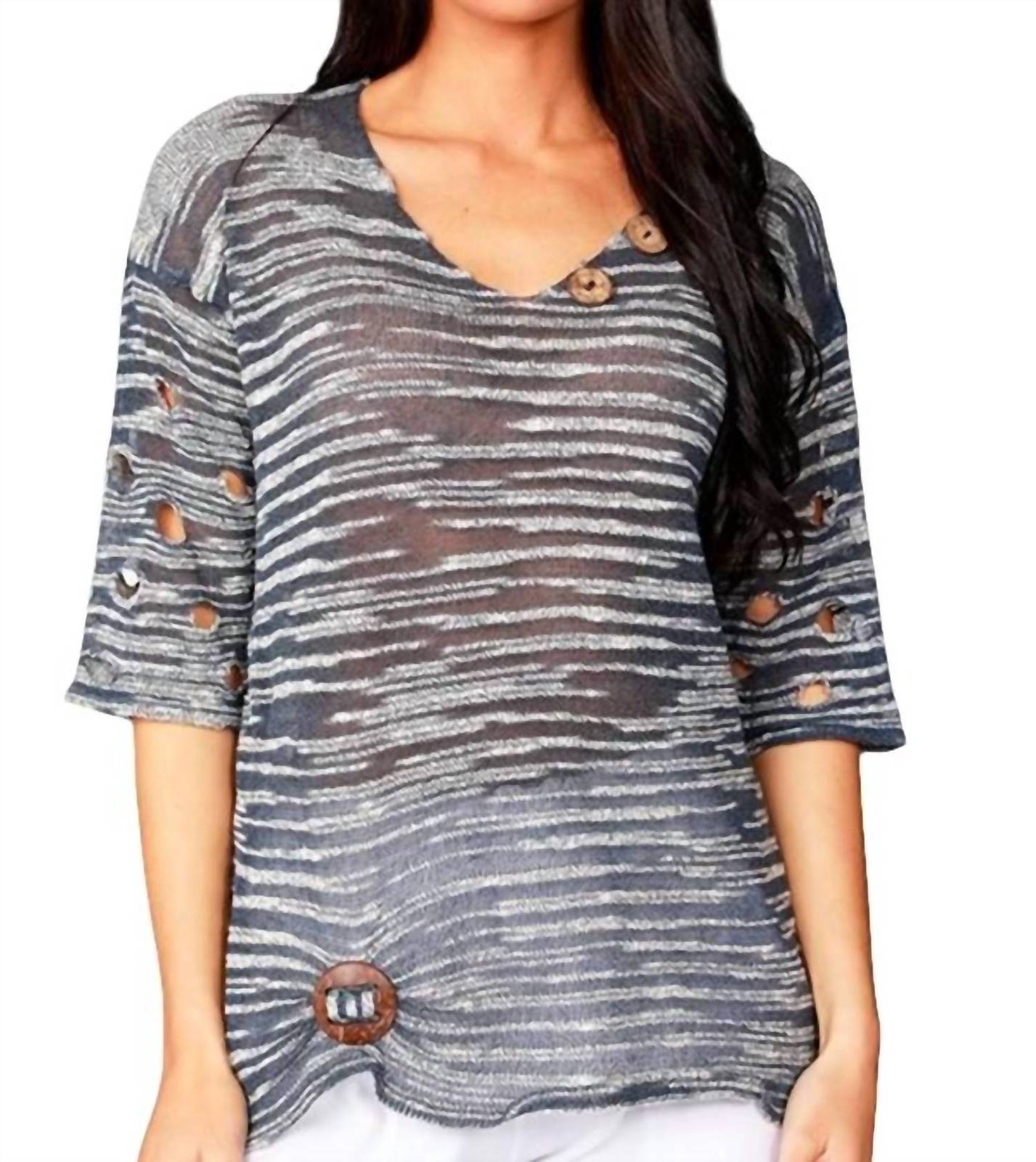 Angel cut-out sleeve top in Denim
