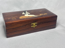 VTG Lady Bathing By River Marquetry Inlaid Design Wood Jewelry Trinket Box - £39.80 GBP