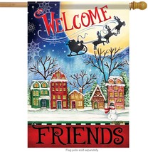Christmas Welcome Friends Santa in Flight 28&quot; X 40&quot; Outdoor House Flag - £22.72 GBP