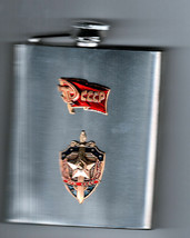 8 OZ Russe Acier Inoxydable Buvant Flasque Kgb &amp; USSR Drapeau Emblèmes Style 4 - £21.53 GBP
