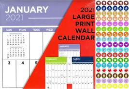 2021 16 Month Wall Calendar - Large Print Calendar - with 100 Reminder Stickers - £9.47 GBP
