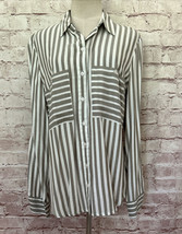 SOHO New York &amp; Co Womens Button Up Shirt White Taupe Stripe Long Sleeve Size M - £25.10 GBP