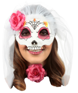 Day of the Dead DOD 23014 Sugar Skull Bride Catrina with Veil Latex Mask - $371.19 MXN