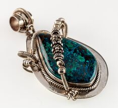Shattuckite Handmade Navajo Sterling Silver Pendant 70mm - €179,32 EUR
