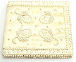 VTG 50s Wallet Embellished Wedding Sequins Pearl Ivory Rayon Satin Carousel - £17.79 GBP