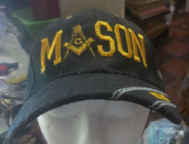Mason Masonic Black Hat Cap Embroidered Adjustable - $9.49
