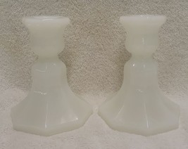 White Milk Glass Taper Candle Stick Candleholders 5&quot; Decorative Set of 2 - £24.74 GBP