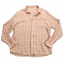 FAHERTY Brand Men&#39;s 100% Linen Button up Shirt Orange Plaid long sleeve ... - £25.41 GBP