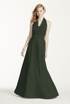 Davids Bridal Size 4 Gown Dress HUNTER GREEN Halter Top Satin Bridesmaid Wedding - £27.74 GBP