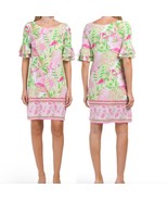 Pappagallo Erika Flutter Sleeve Tropical Mini-Dress Pink Green Palm Medi... - $34.19 CAD
