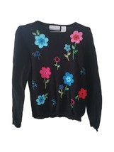 Alfred Dunner Black Long Sleeve Embroidered Floral Sweater - $10.70