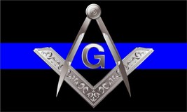 Thin Blue Line Decal Masonic Square &amp; Compass Reflective Decal Sticker 3... - $4.94