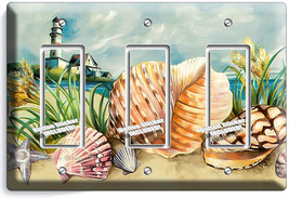 Nautical Sea Shell Lighthouse Triple Gfi Light Switch Plate Bathroom House Decor - £14.50 GBP