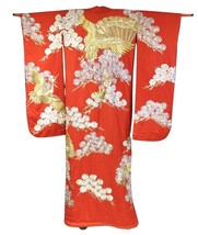 Japanese Kimono Color Uchikake Vintage Silk Red Wedding Luxurious Gold S... - $297.00
