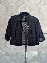 AKRIS Black Sheer Cotton Eyelet Open Front Short Sleeve Jacket Sz 10 $795 - £232.23 GBP